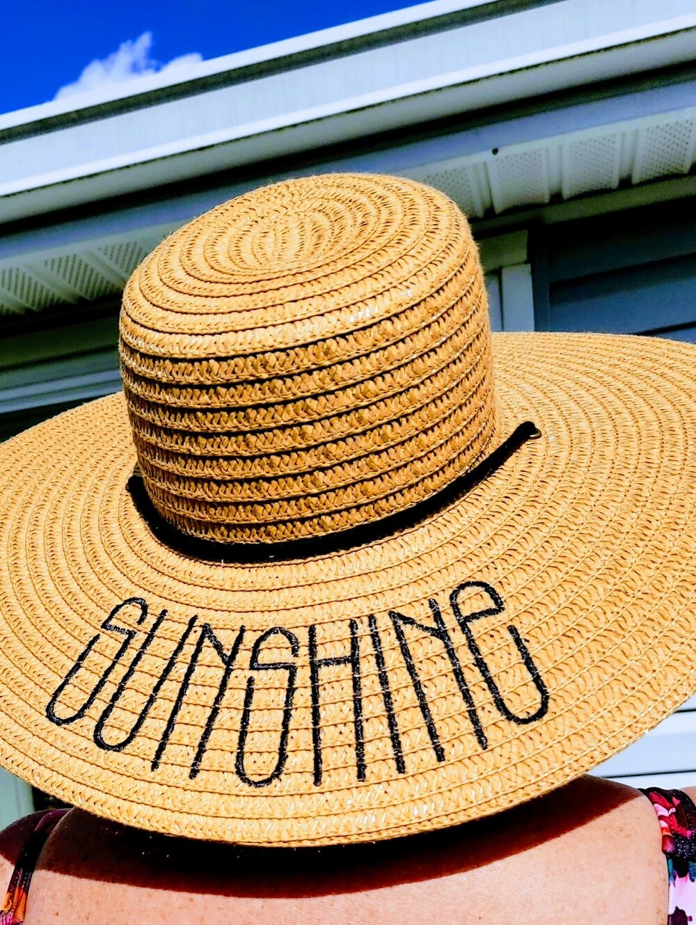 Target Straw Sun Hat with Black 'SUNSHINE' Embroidery